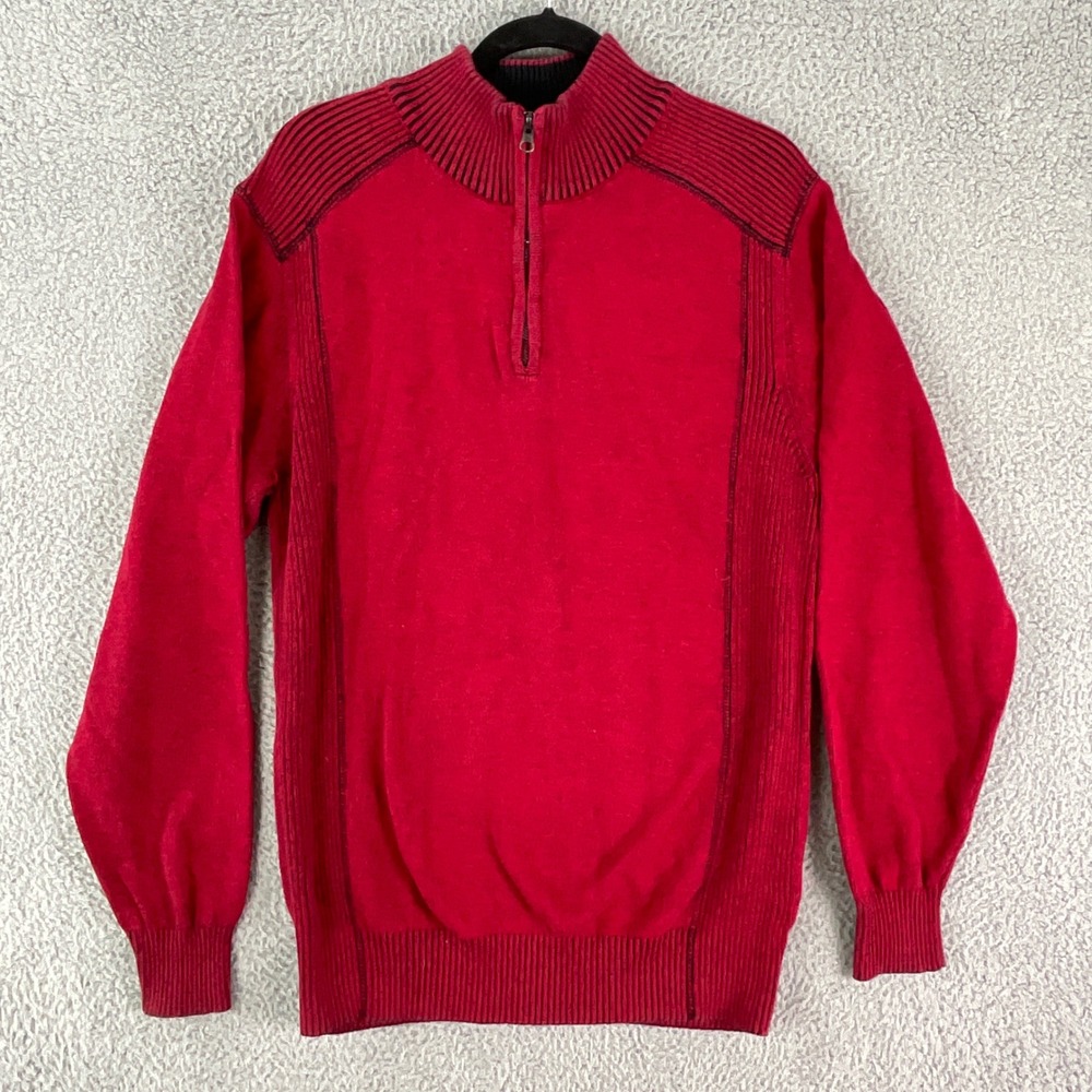 Carbon Quarter Zip Sweater Womens XL Red Cotton Ribbed Mock Neck Pullover